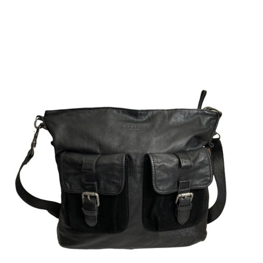 Leibeskind Berlin double pocket black hobo messenger bag leather suede combo